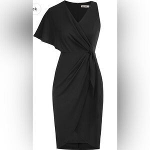 Grace Karin formal Midi Dresses Wrap V-Neck Asymmetrical Flared Short Sleeves